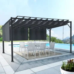 Pergola lames orientables et stores gris anthracite