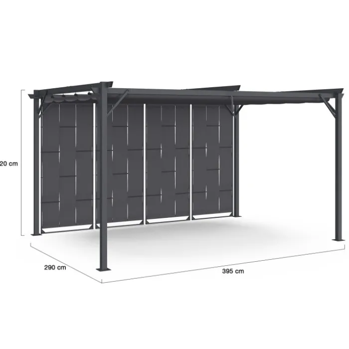 Pergola persienne 3x4 M gris anthracite avec toit rétractable et 4 pans modulables