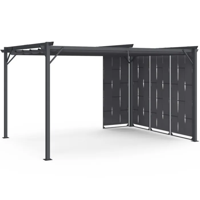 Pergola persienne 3x4 M gris anthracite avec toit rétractable et 4 pans modulables