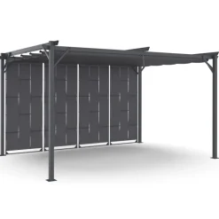 Pergola persienne 3x4 M gris anthracite avec toit rétractable et 4 pans modulables