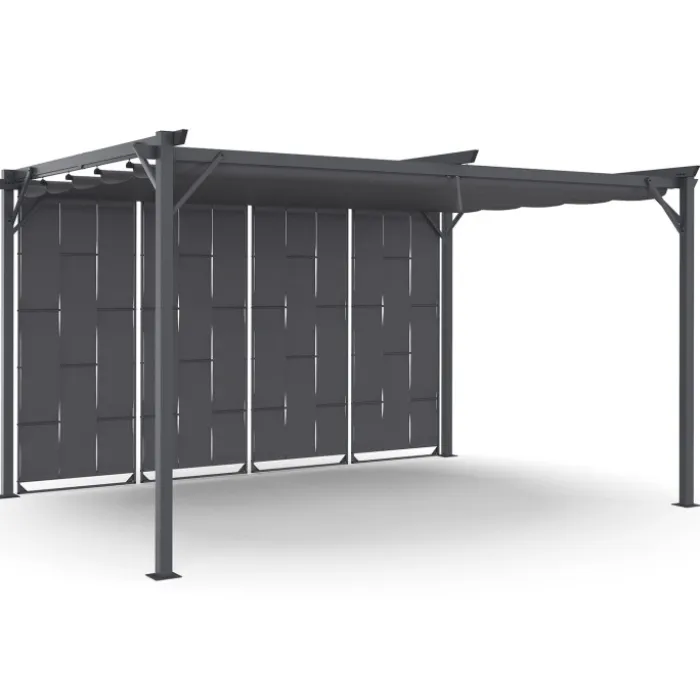 Pergola persienne 3x4 M gris anthracite avec toit rétractable et 4 pans modulables
