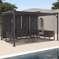 Pergola persienne 3x4 M gris anthracite avec toit rétractable et 4 pans modulables