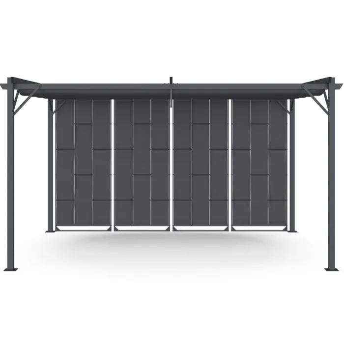 Pergola persienne 3x4 M gris anthracite avec toit rétractable et 4 pans modulables