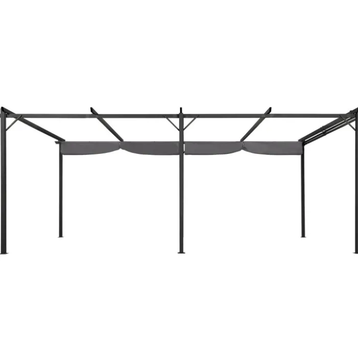 Pergola rétractable gris 6 pieds en acier 3x6 m et toile polyester
