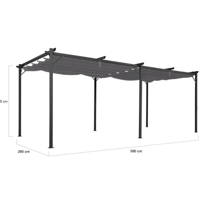 Pergola rétractable gris 6 pieds en acier 3x6 m et toile polyester