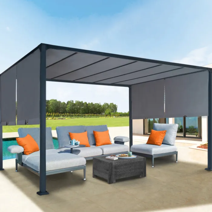 Pergola toile coulissante en métal gris