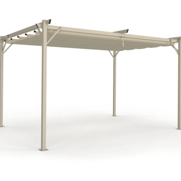 Pergola toit rétractable 4 pieds 3x4 M tonnelle structure beige et toile beige