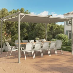 Pergola toit rétractable 4 pieds 3x4 M tonnelle structure beige et toile beige