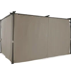 Pergola toit rétractable avec rideaux coloris taupe