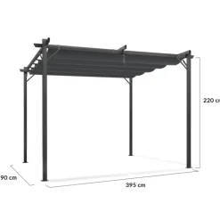 Pergola toit rétractable gris et stores enrouleurs
