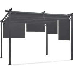 Pergola toit rétractable gris et stores enrouleurs