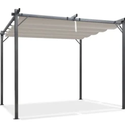 Pergola toit rétractable taupe et stores enrouleurs