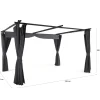 Pergola toit rétractable 3x4m gris avec 4 rideaux