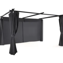 Pergola toit rétractable 3x4m gris avec 4 rideaux