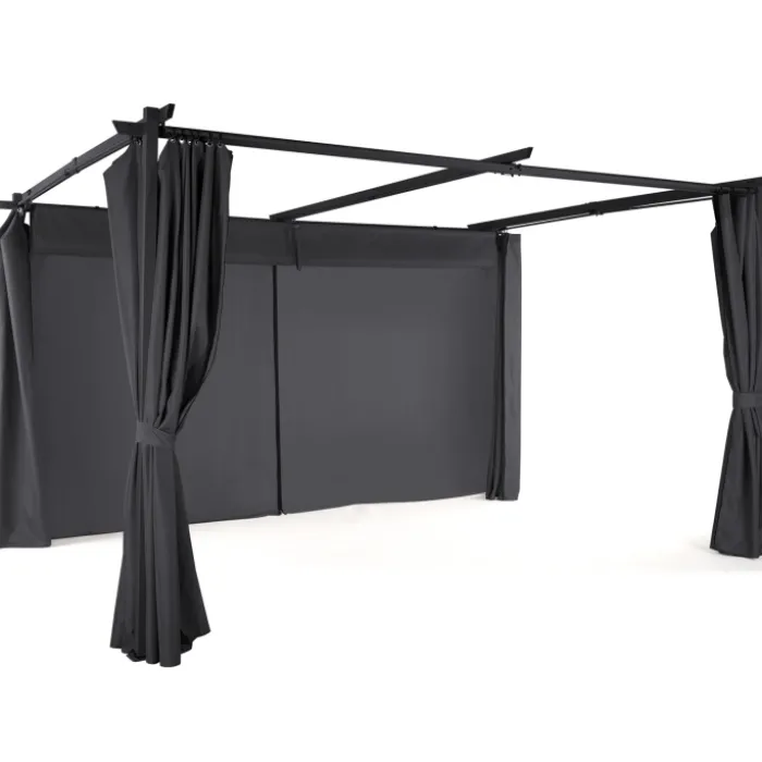 Pergola toit rétractable 3x4m gris avec 4 rideaux