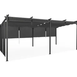 Pergola toit rétractable 3x6m gris anthracite et stores enrouleurs