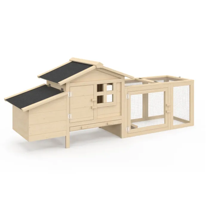 Petit poulailler en bois pour 2 poules avec enclos et pondoir sur pilotis