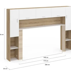 Pont de lit 226 cm avec rangements bois et blanc