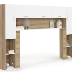 Pont de lit 226 cm avec rangements bois et blanc