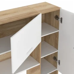 Pont de lit 226 cm avec rangements bois et blanc