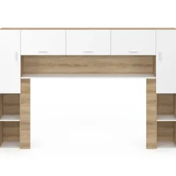 Pont de lit 226 cm avec rangements bois et blanc