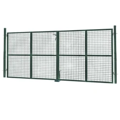Portail battant grillagé en acier vert 3M15 x 1M50 avec serrure et poignée