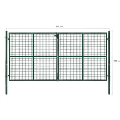 Portail battant grillagé en acier vert 3M15 x 1M50 avec serrure et poignée