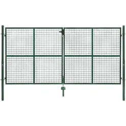 Portail battant grillagé en acier vert 3M15 x 1M50 avec serrure et poignée