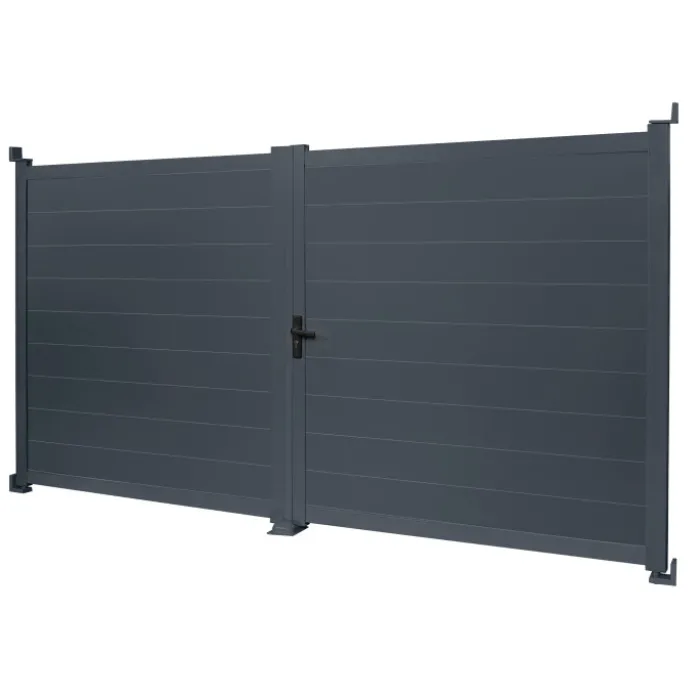 Portail battant 302x160 cm en aluminium gris anthracite