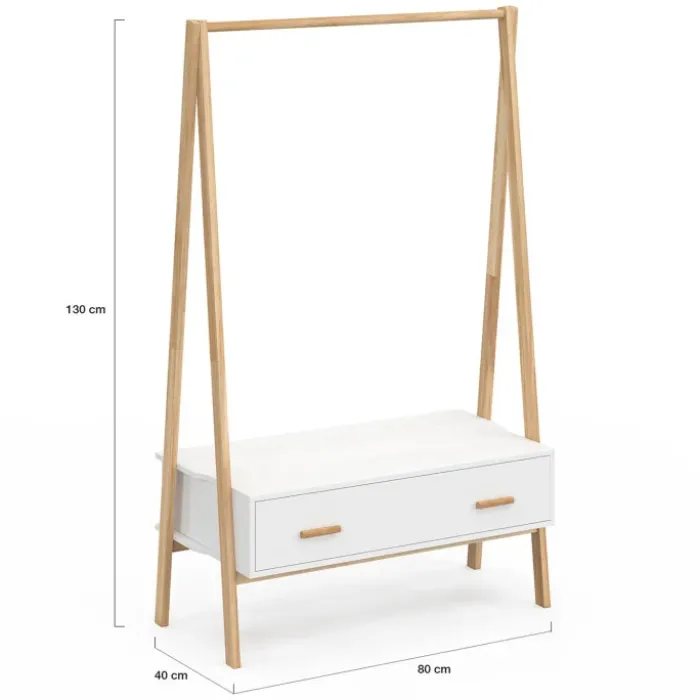 Portant enfant tipi avec 1 porte blanc et bois 130 cm