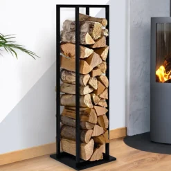 Porte bûches vertical intérieur 112 CM en métal noir