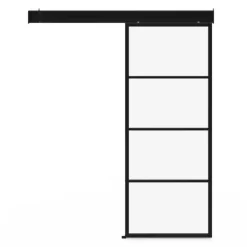 Porte coulissante vitrée en métal et MDF avec rail