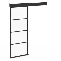 Porte coulissante vitrée en métal et MDF avec rail