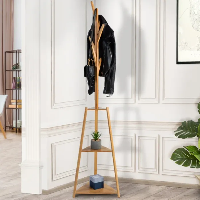Porte-manteau bambou avec étagères d’angle
