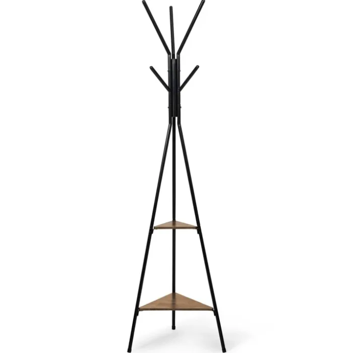 Porte-manteau bois métal design avec plateaux