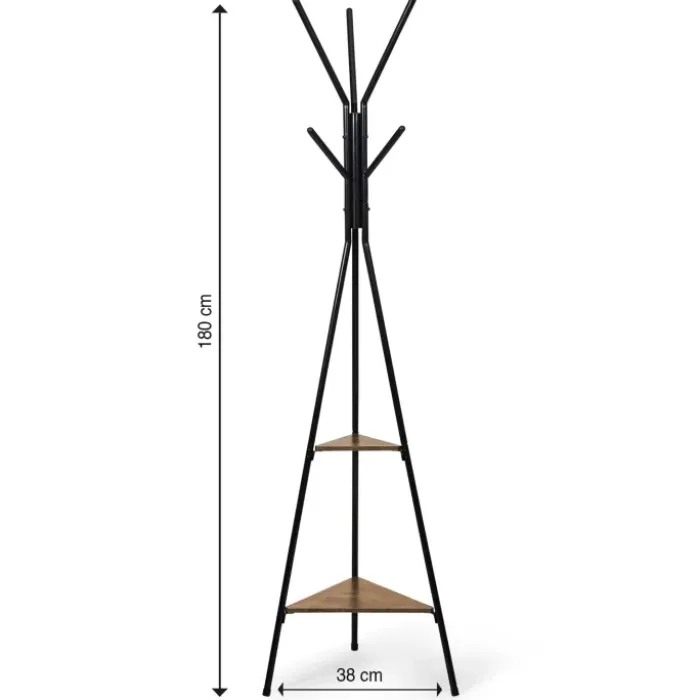 Porte-manteau bois métal design avec plateaux