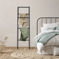Porte-serviettes échelle pour salle de bain en métal noir