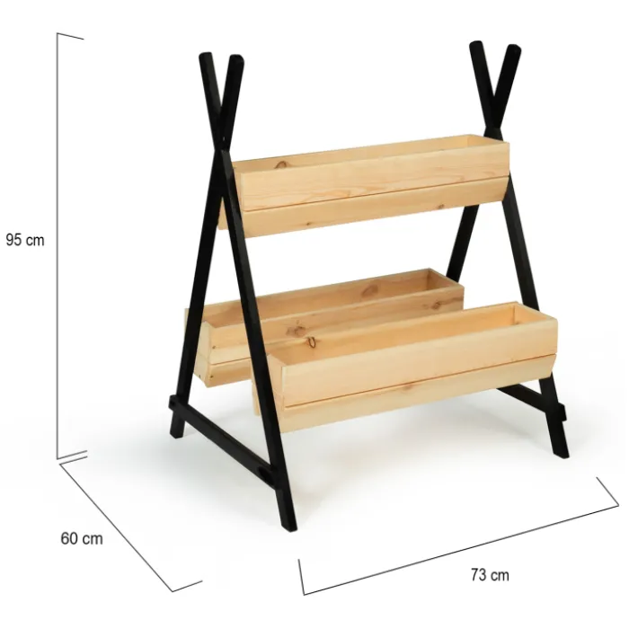 Potager 3 bacs bois finitions noires jardinière tipi