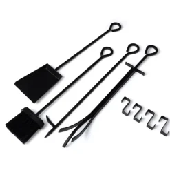 Range bûches vertical en acier noir et accessoires