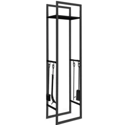 Range bûches vertical en acier noir et accessoires