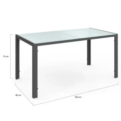 Salon de jardin 6 personnes chaises empilables gris anthracite table 150 cm