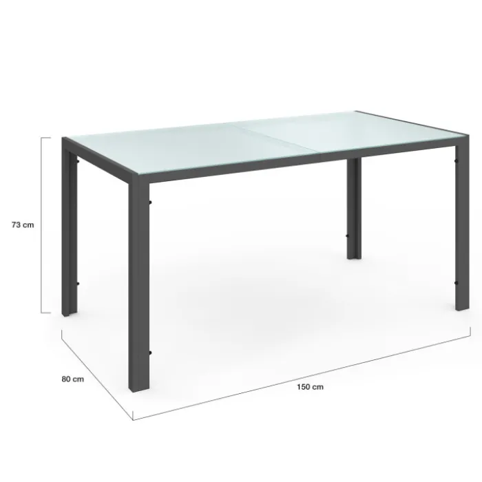 Salon de jardin 6 personnes chaises empilables gris anthracite table 150 cm