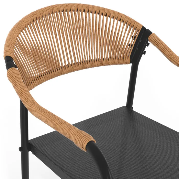 Salon de jardin 6 personnes avec chaises noir et rotin clair