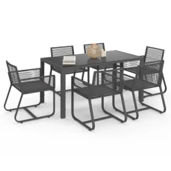Salon de jardin 6 personnes table 150 cm fauteuils cordage gris anthracite