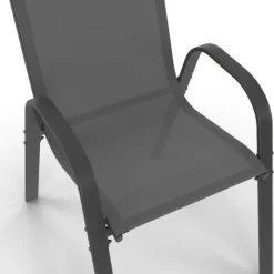 Salon de jardin 10 personnes table 240 cm plateau clair et chaises empilables gris anthracite