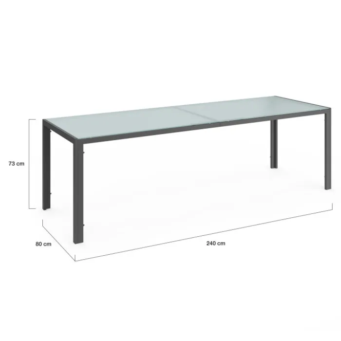 Salon de jardin 10 personnes table 240 cm plateau clair et chaises empilables gris anthracite