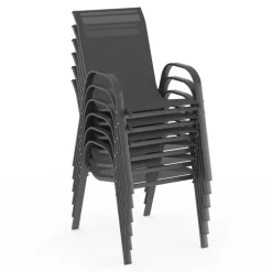 Salon de jardin 10 personnes table 240 cm plateau clair et chaises empilables gris anthracite