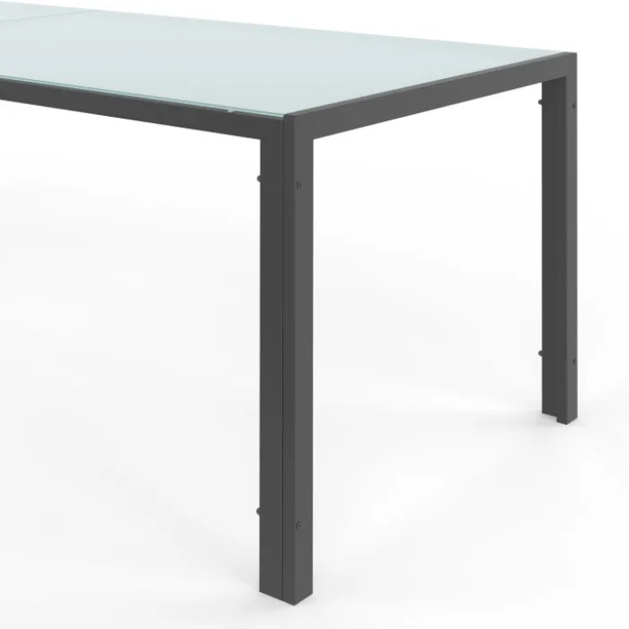 Salon de jardin 10 personnes table 240 cm plateau clair et chaises empilables gris anthracite