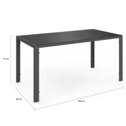 Salon de jardin 6 personnes chaises empilables bleu canard table 150 cm