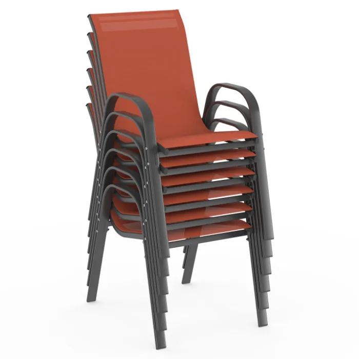 Salon de jardin 10 places chaises empilables terracotta table 240 cm